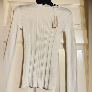 Vince Cream Ribbed Long Sleeve Blouse
